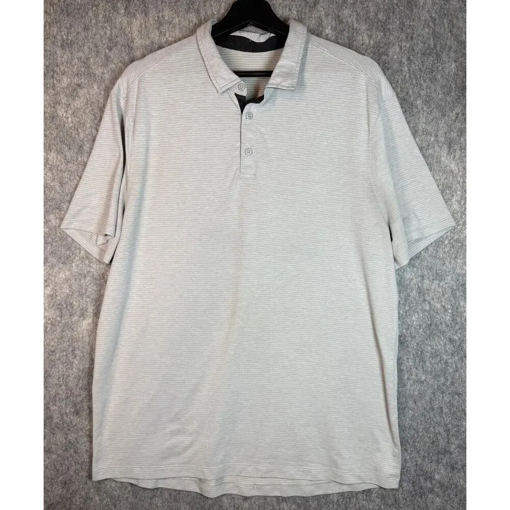 Lululemon Mens Gray Striped XL Performance Polo Stretch Comfort Golf Preppy - Picture 1 of 7